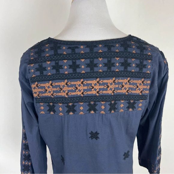 Figue Beaded Embroidered Boho Peasant Top Navy Size S - Picture 4 of 6
